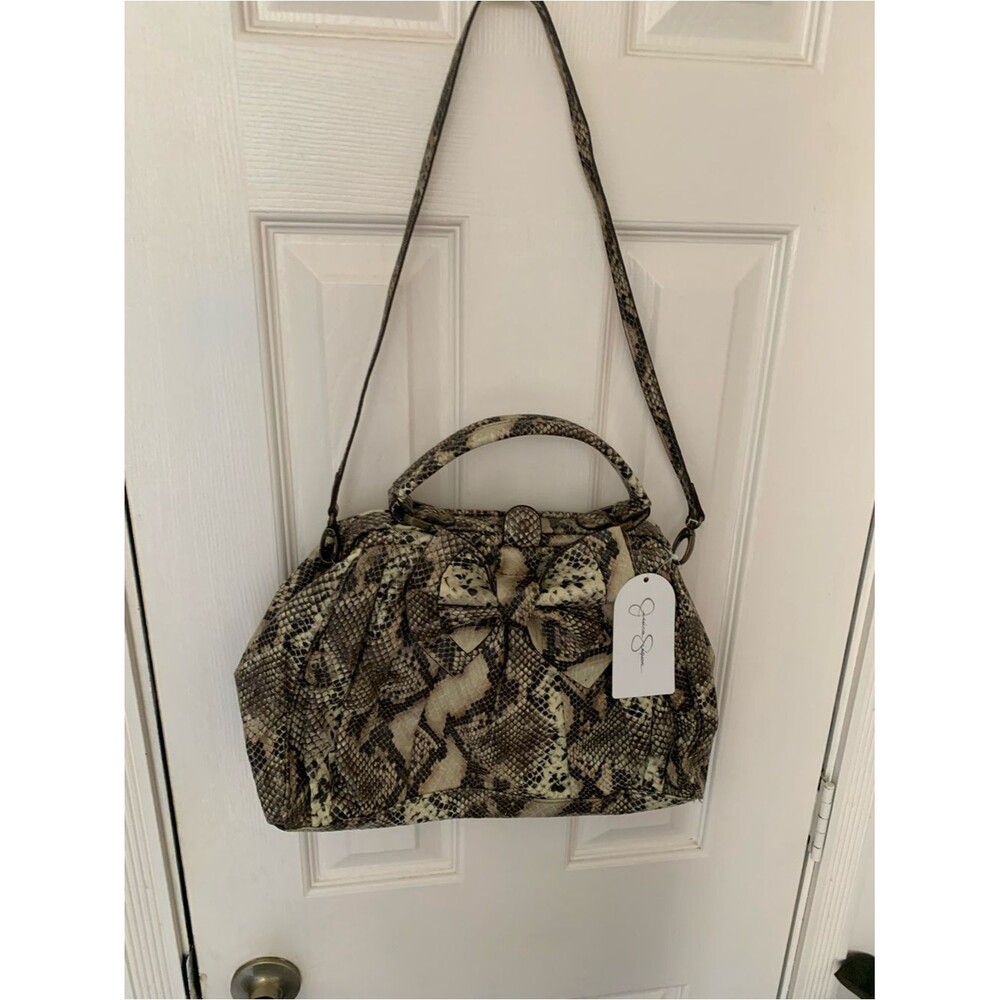 Jessica Simpson ruffle vegan snakeskin satchel handbag purse New with tags
